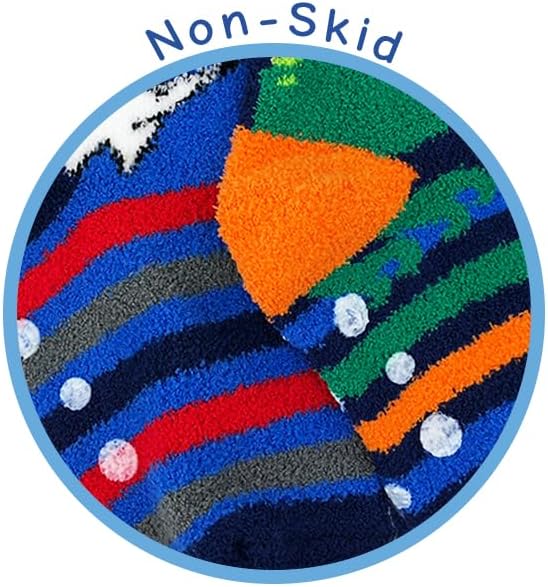 Jefferies Socks boys Dinosaur and Shark Fuzzy Non-skid Slipper Socks 2 Pair Pack - Image 4
