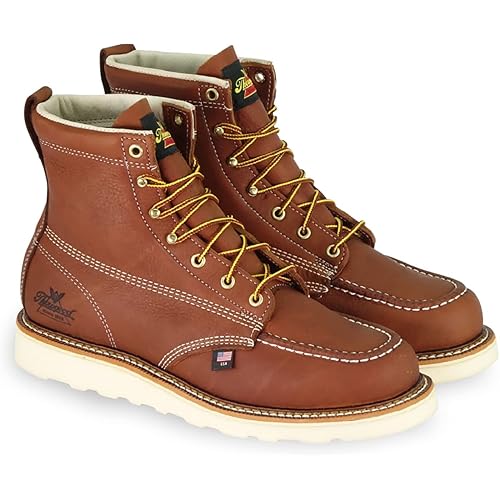 Thorogood American Heritage 6” Moc Toe Work Boots for Men - Soft Toe, Premium Full-Grain Leather with Slip-Resistant Wedge Outsole and Comfort Insole; EH Rated