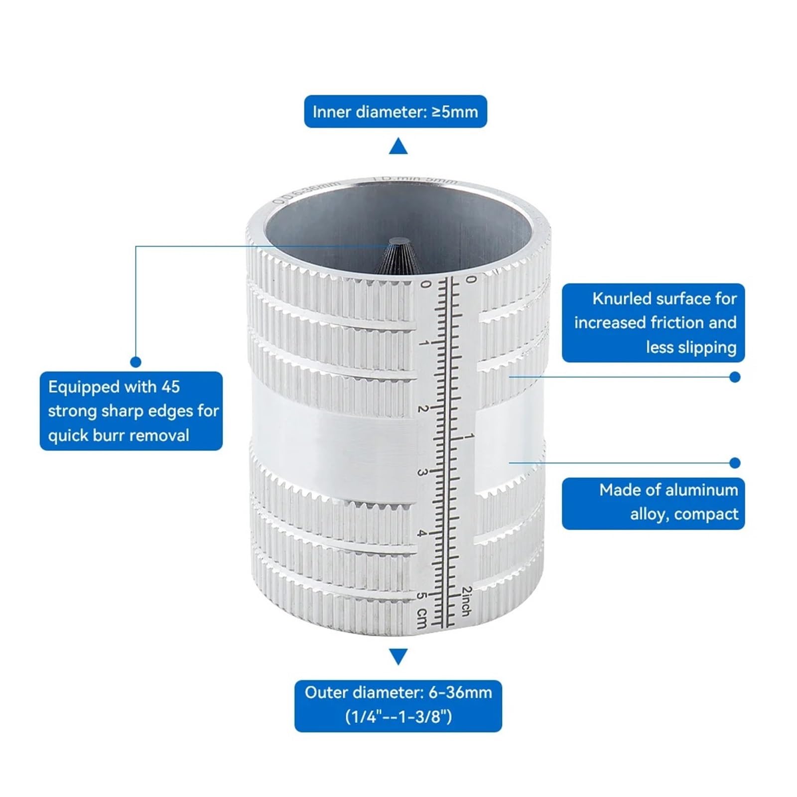 Narzędzie do gratowania rur miedzianych/aluminiowych, 1/4" do 1-3/8 Całkowicie metalowy rozwiertak do wewnętrznej zewnętrznej rury, fazowanie rur, hydraulik(2pcs)