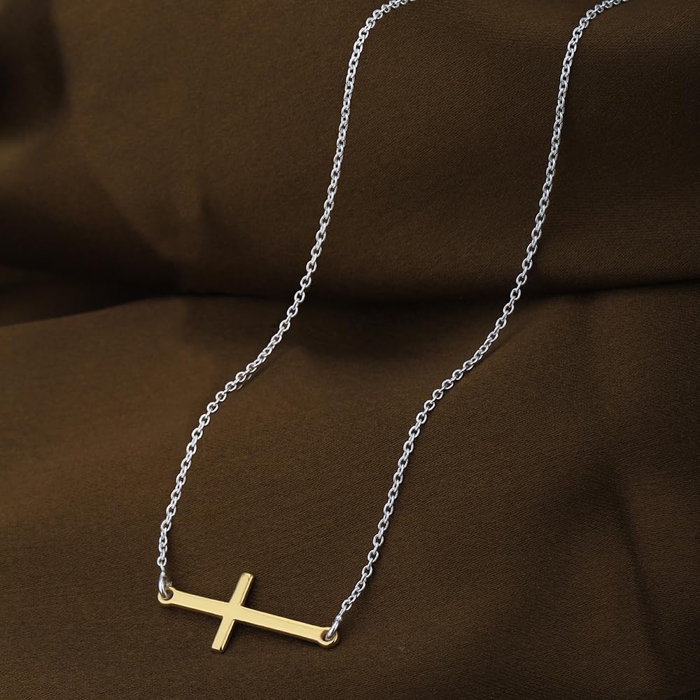 Vanbelle Sterling Silver Jewelry Yellow Gold Plated Two Tone with 925 Stamp - Slideway Cross Pendant Necklace for Women - Religious Cross Silver Necklace - Image 6