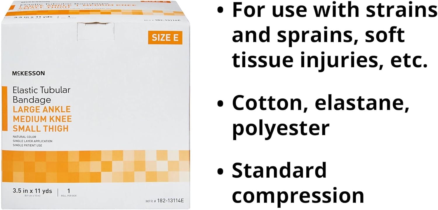 McKesson Elastic Tubular Support Bandage, Large Ankle/Medium Knee/Small Thigh, Size E, 3 1/2 in by 11 yds, 1 Count, 1 Pack