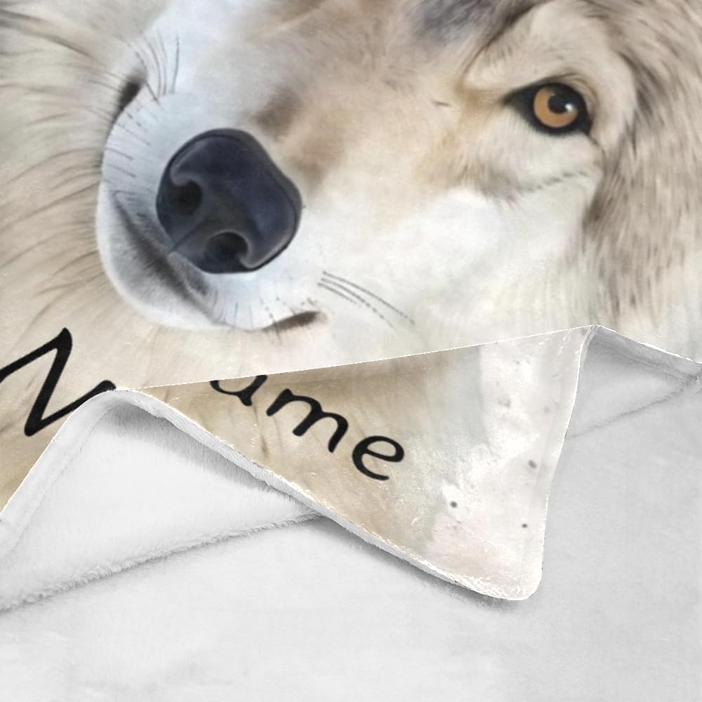 Custom Blanket with Name Text,Personalized Cool Wolf Super Soft Fleece Throw Blanket for Couch Sofa Bed (50 X 60 inches)