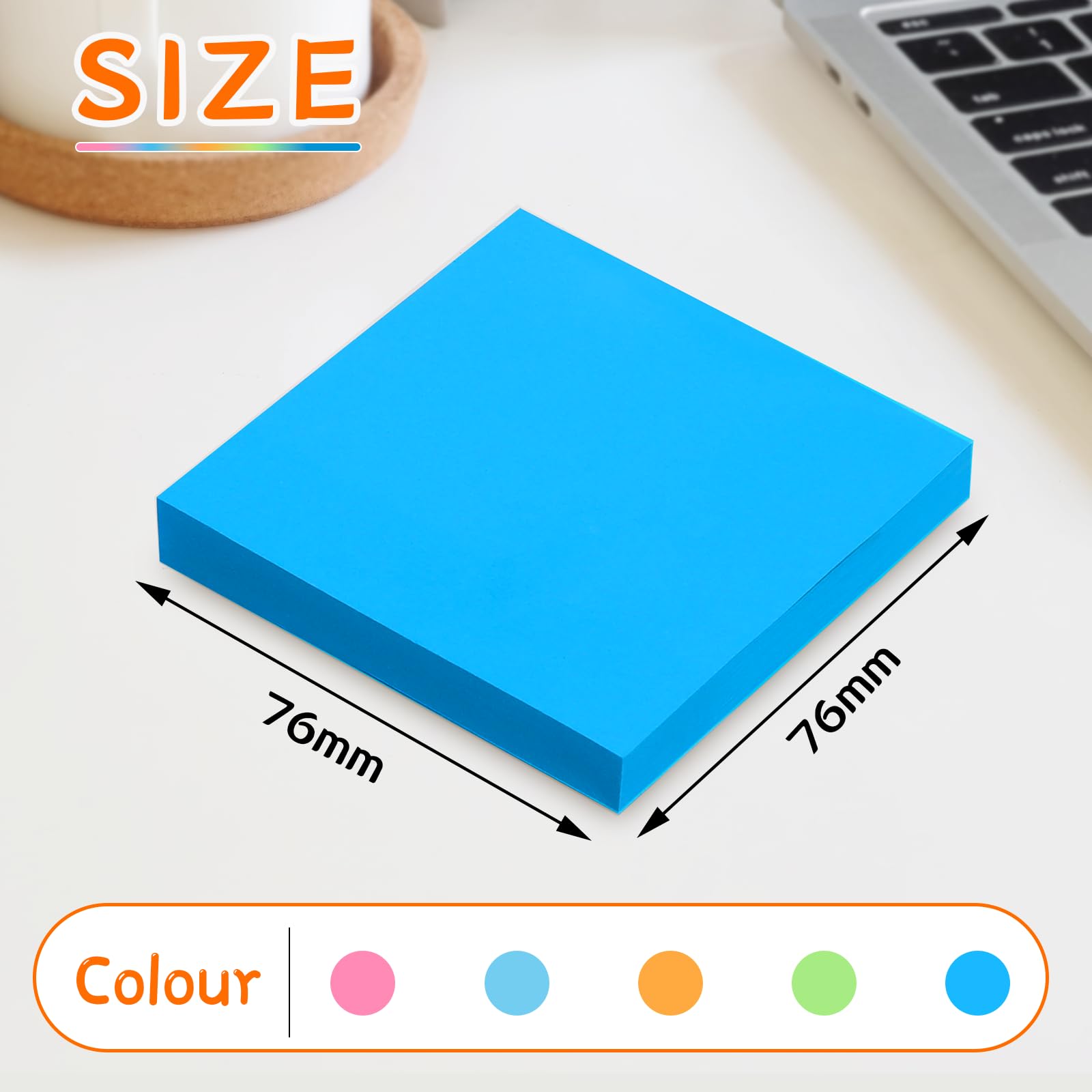 Foglietti Adesivi 76x76mm Sticky Notes 100 Fogli 5 Colori Vivaci Rimovibili per Ufficio