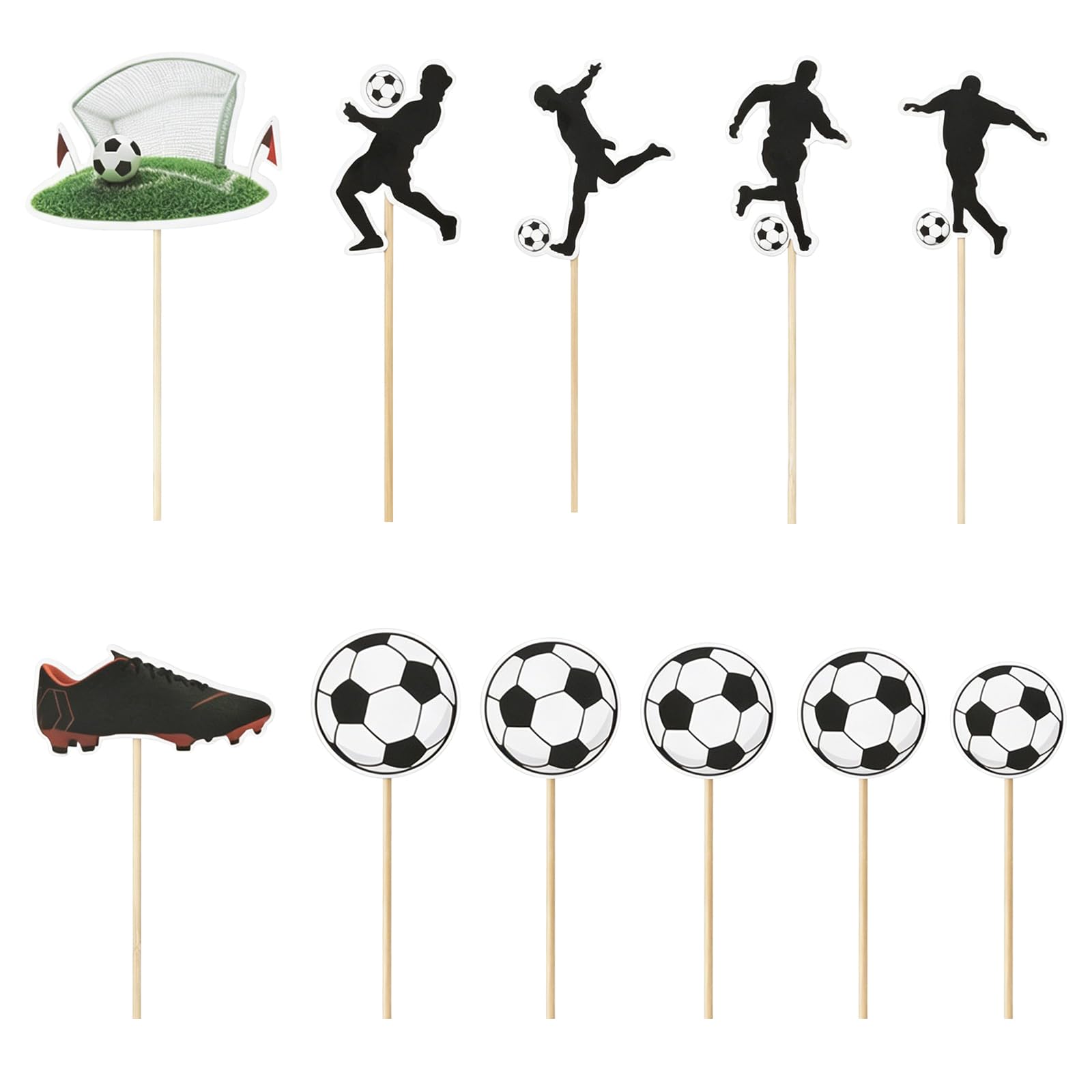 Muiltvoe 13Pcs Football Cake Toppers Set Soccer Personalised Cupcake Topper with Player Silhouettes Footballs Goal Boot for Boys Men Birthday Party Decorations