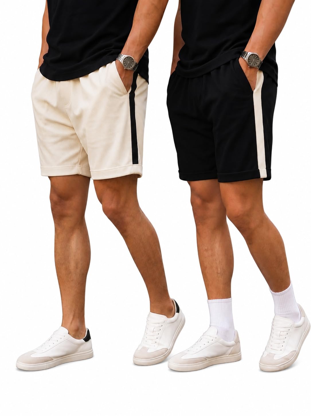 Men's Pack of 2 Solid Sports Shorts with Contrast Side Stripe Regular Fit Casual & Activewear-picture-37
