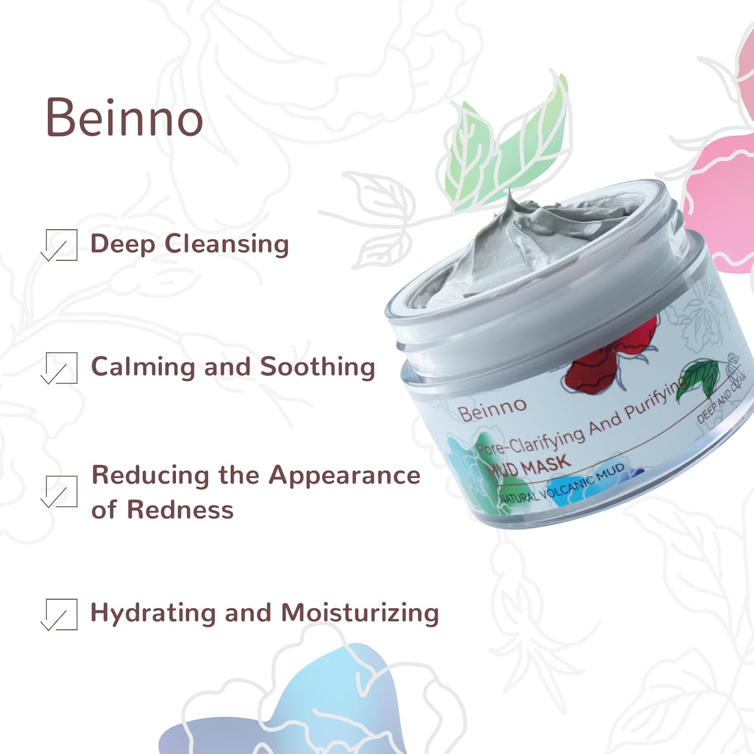 Kaolin Clay & Volcanic Mud Face Mask for Cleansing - Pore Clearing Clay Mask to Deeply Clean Spots, Blackheads, and Moisturizing and Hydrating, 50g - Image 2