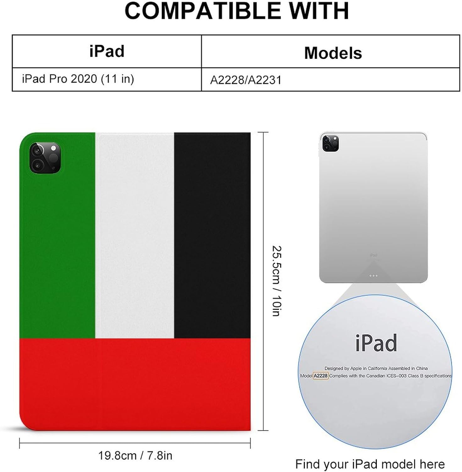 UAE Flag Fashion Case for IPAD Pro 2020 （11in）, Pen Slot Protective Cover for IPAD Pro 2020 （11in）, Convenient Magnetic Stand