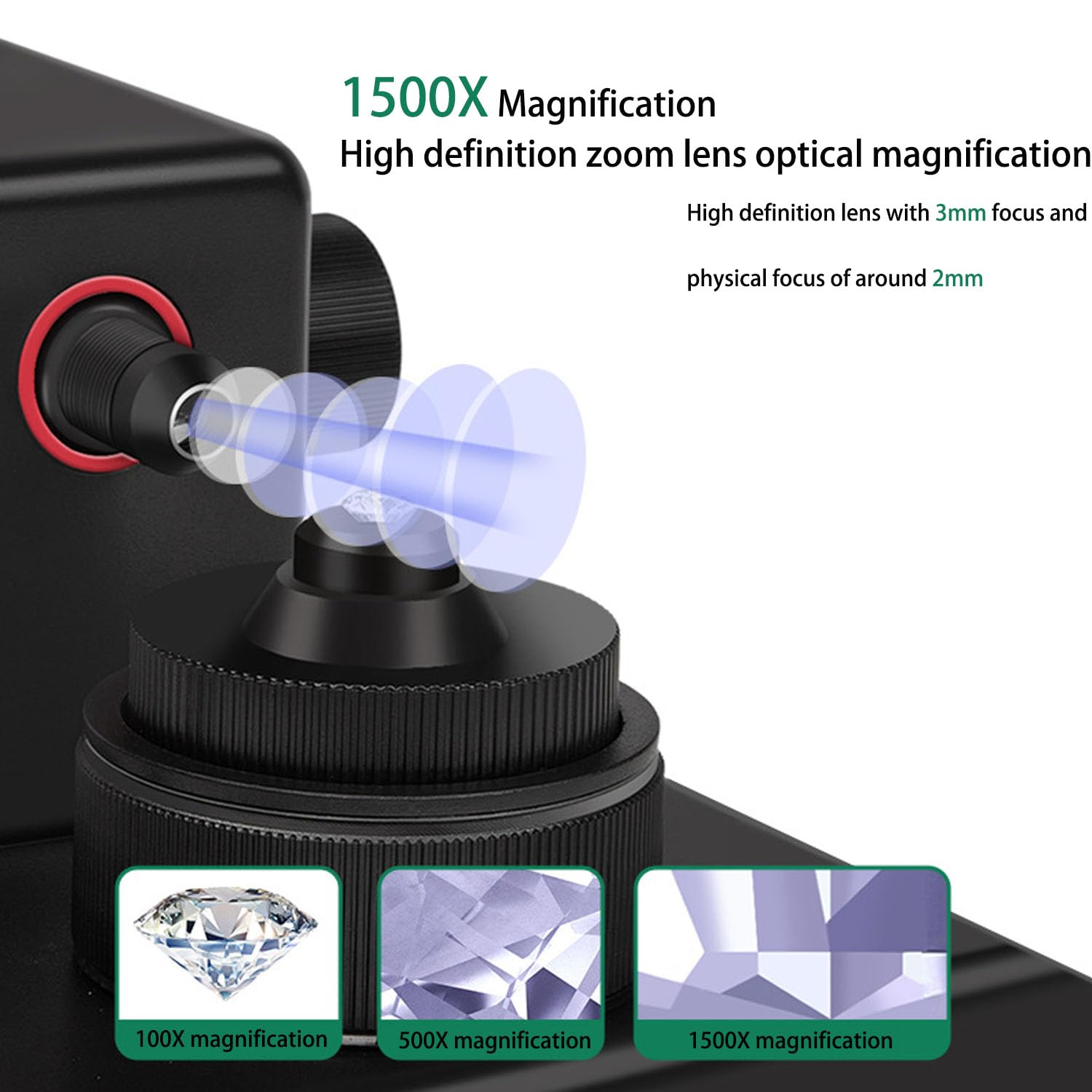 Microscopio digitale 1500x con schermo LCD da 4,3 pollici, illuminazione a LED per un'identificazione accurata, ideale per test di monete e gioielli con diamanti