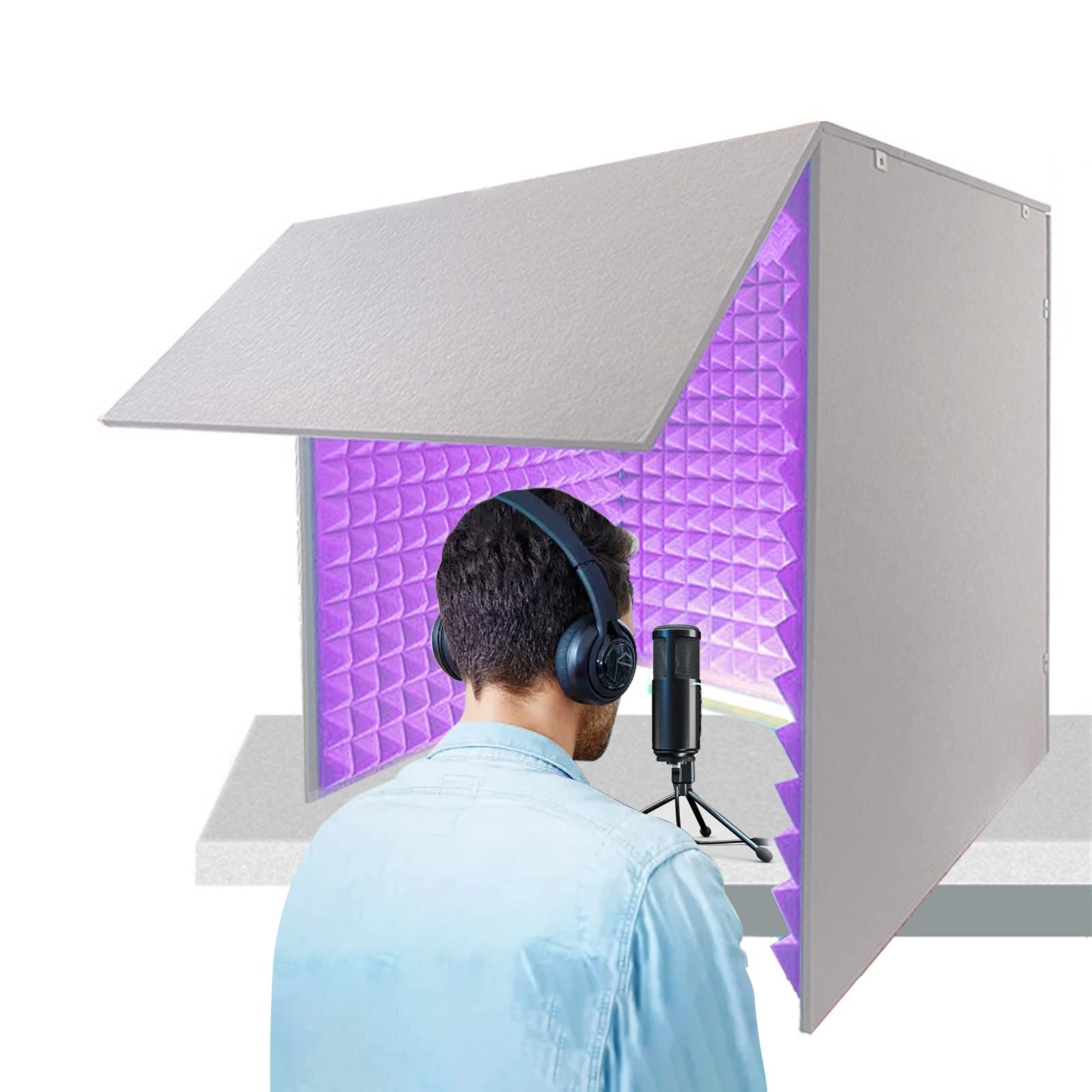 Panele z pianki dźwiękochłonnej, osłona izolacyjna, panele z pianki akustycznej, studio domowe, konferencja, mikrofon do transmisji, muzyka wokalna, 80 * 80 * 80CM,Fioletowy