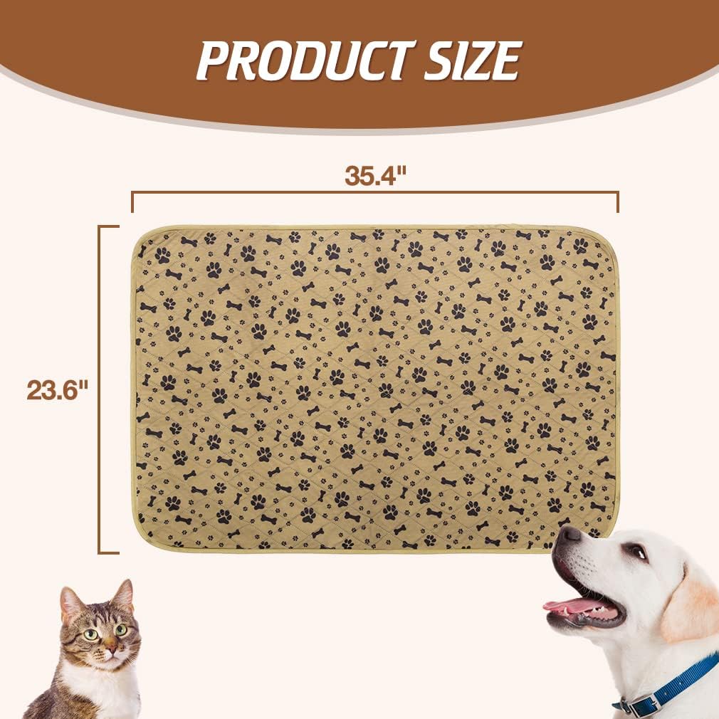 BINGPET Waterproof Dog Food Mat Non-Slip - 2 Pack Dog Bowl Mat Absorbent Pet Feeding Mats Washable Pee Pads for Puppies Cats, Bone & Paw Pattern 35.4" X 23.6"