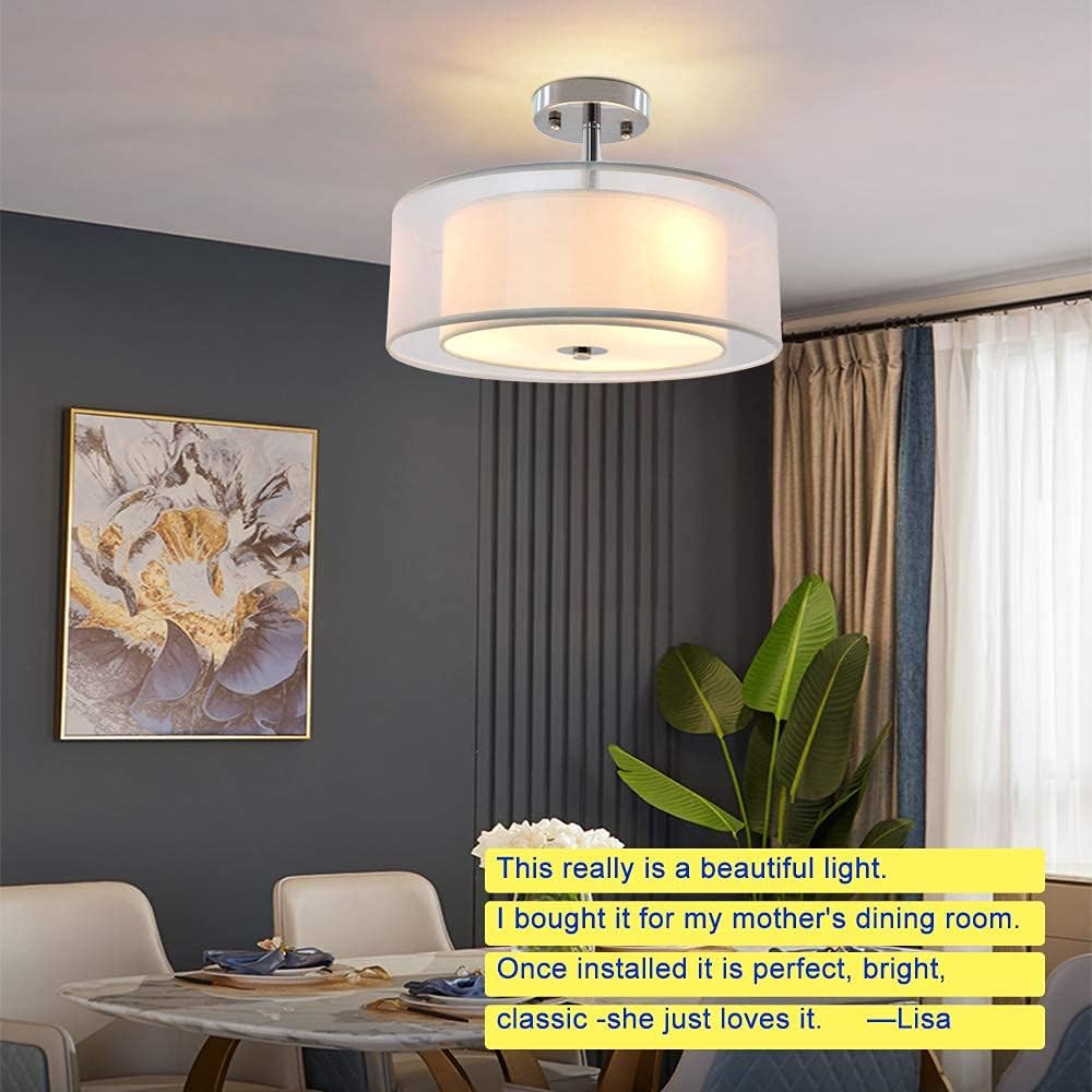 DLLT 3-Light Industrial Semi Drum Flush Mount Light, 15 Inch Double Drum Pendant Close to Ceiling Light Fixture for Bedroom, Dining Room, Kitchen, Hallway, Entry, Foyer, Living Room Lighting, E26 Base - - 