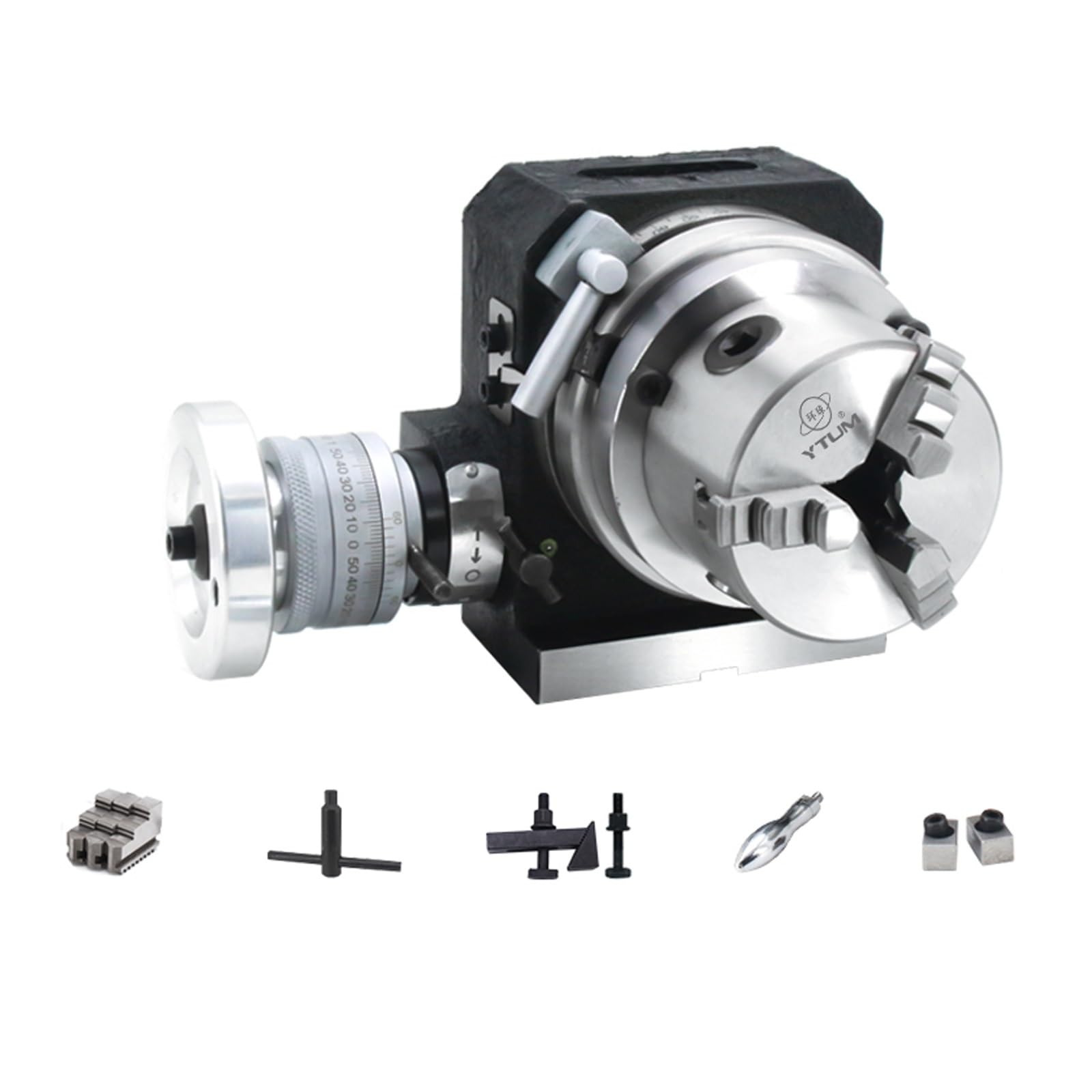 DONGXIAO Tavola Rotante fresatura precisione con mandrino a 3 Griffe 3,1''/80 mm, Modello Orizzontale Verticale, tavola Rotante fresatrici, 4''/100 mm, Utensili indicizzazione fresatura e ingegneria