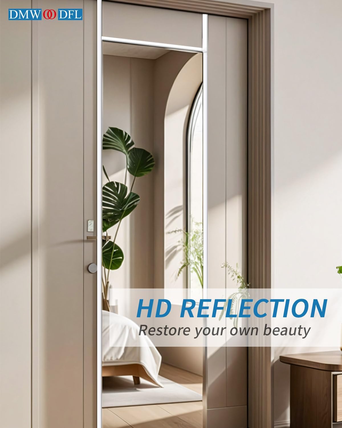 48"x14" Over-The-Door Full Length Mirror - No Drill Hanging with Metal Hooks, Shatterproof Glass & Aluminum Frame for Bathroom, Bedroom, Entryway Decor（Silver White） - Image 3