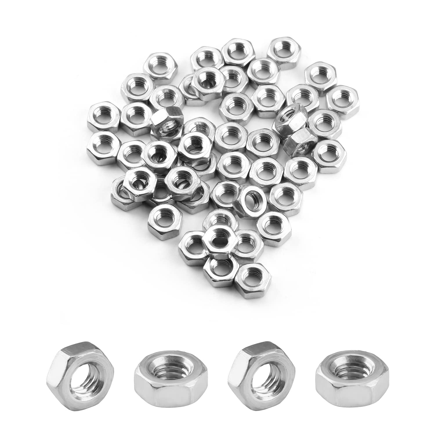 MroMax M4-0.7mm Hex Nuts, 304 Stainless Steel Metric Coarse Thread Hexagon Nut Fasteners for Mechanical Equipment,Construction Repair Silver 50Pcs