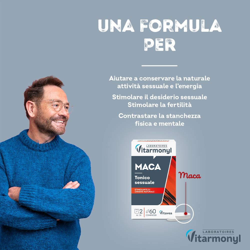 Vitarmonyl Maca – Integratore Alimentare Tonico Naturale – Supporto Energia e Vitalità – Per Uomo e Donna – 60 Compresse