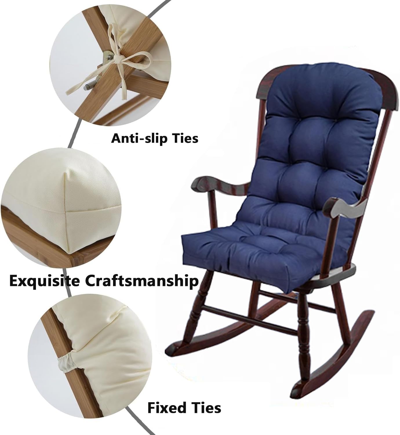 Rocking Chair Cushion,High Back Outdoor Chair Cushions with Ties Waterproof Garden Patio Furniture Cushions Replacement 4" Thickened Dining/Kitchen/Office Chair Seat Pads