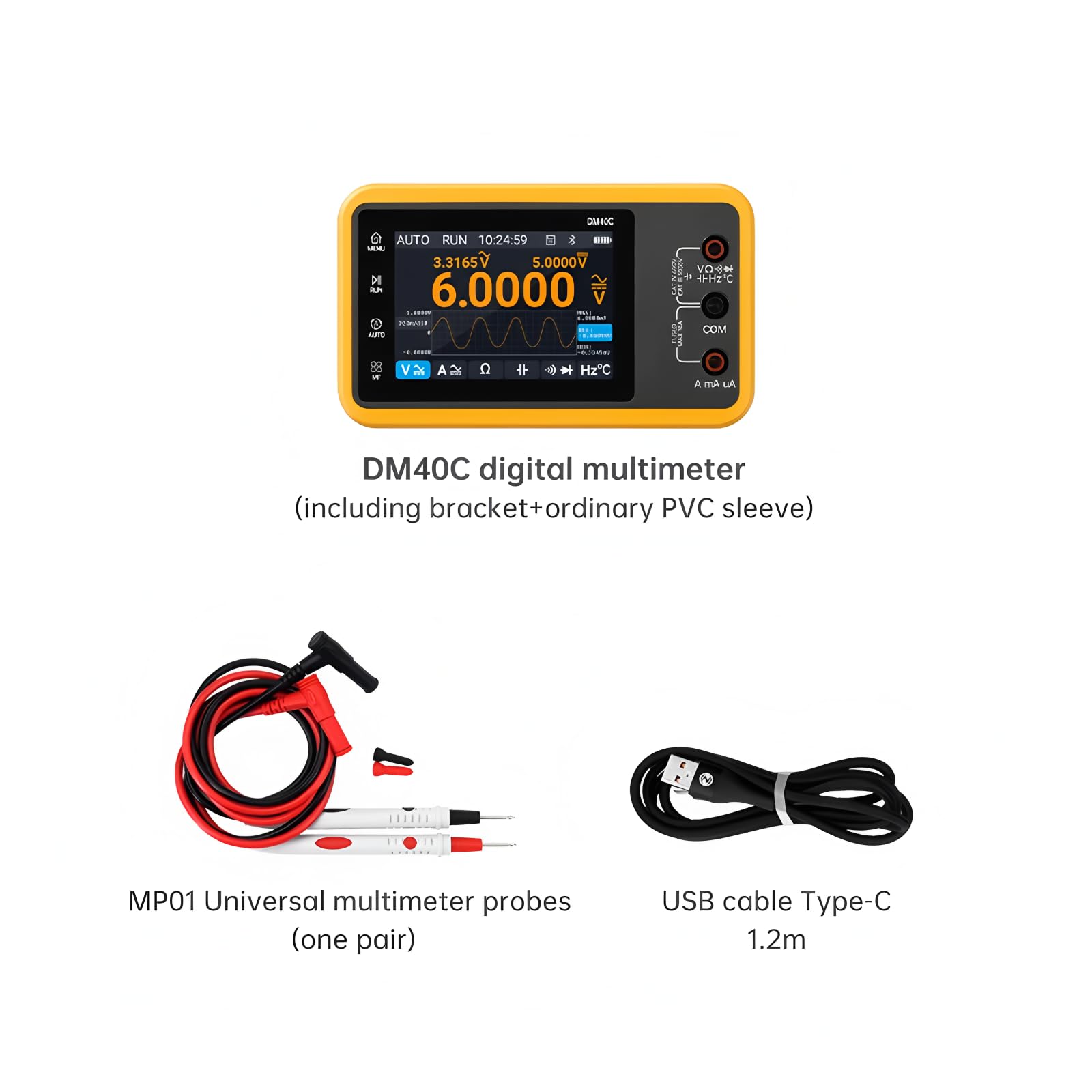 Dm40 Multimetro 3 in 1 Oscilloscopio Generatore di segnale Frequenza di campionamento 50M Tensione AC/DC Diodo Strumenti digitali portatili per automotive(DM40C KitI)