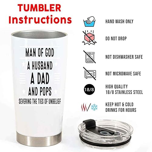 Miniatura 2 de Funny Gift Unique Christian Gift for Man Of God Husband Dad Pops - Prayers Based on Family Values on Mothers Day - 20 Oz White Stainless Steel Fat