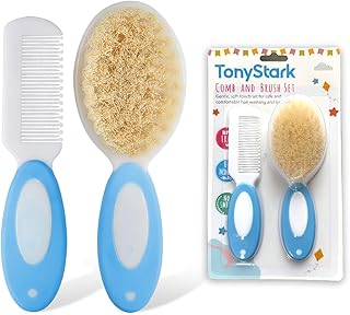 TONY STARK Baby Brush and Comb Set, Newborn Essentials Set with Baby Comb and Soft Bristle Hair Brush for Your Toddler’s Scalp (Blue)