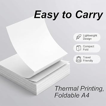 100 Sheets A4 Thermal Printer Paper Continual Feeding Thermal Paper Printing Paper Compatible with Portable Printer for Travel, Home, Photo, Invoice 210x297mm (8.27 x 11.69)