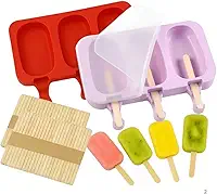 Kit 2 Forma de Sorvete Picole Caseiro Silicone Com 3 Cavidades Tampa 50 palitos