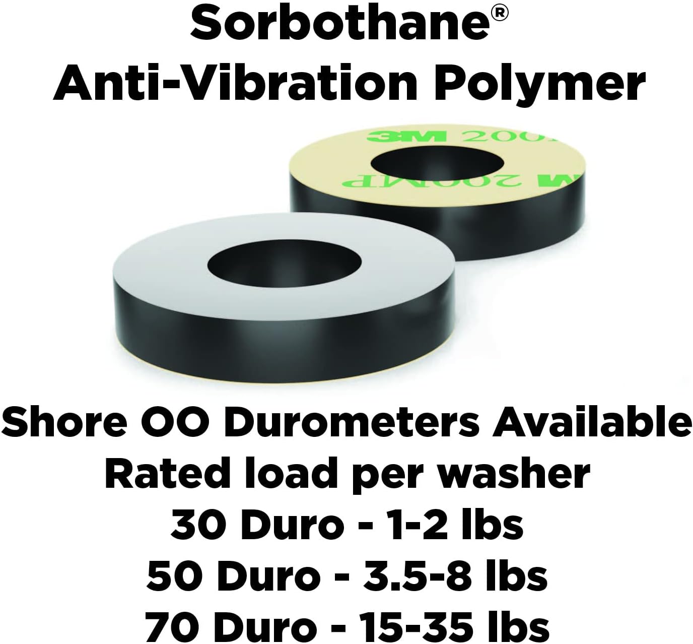 Isolate It: Sorbothane Vibration Isolation Washer 70 Duro with 3M Adhesive (.45" ID - 1" OD - .19" H) - 8 Pack