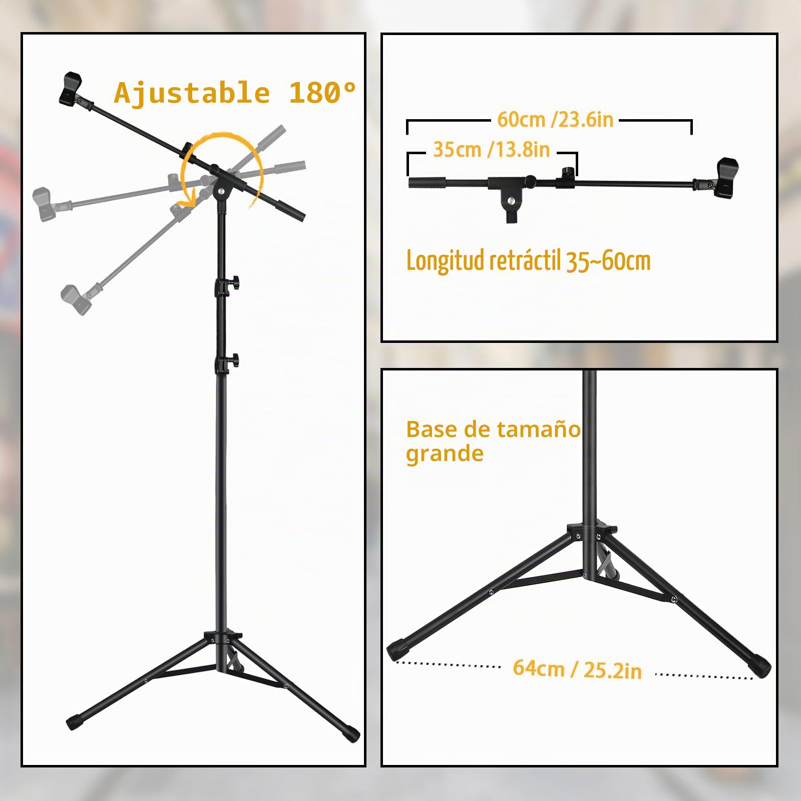 Tripode Pie de Microfono con brazo para Blue Yeti, Q2U, K6, AM8, Soporte de Micrófono de Suelo con Bolsa, Adaptador 5/8", 2 clips y bridas