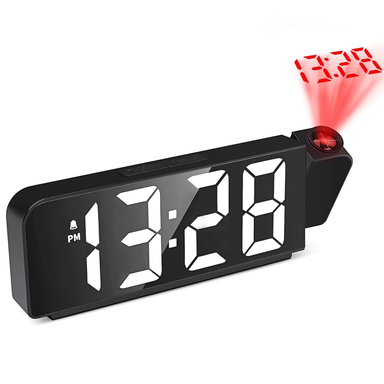 Projektionswecker für Schlafzimmer mit 180° Projektion, Digitaler Wecker mit LED Bildschirm, Temperaturanzeige, 12/24H Anzeige, USB Anschluss, Nachttisch und Büro