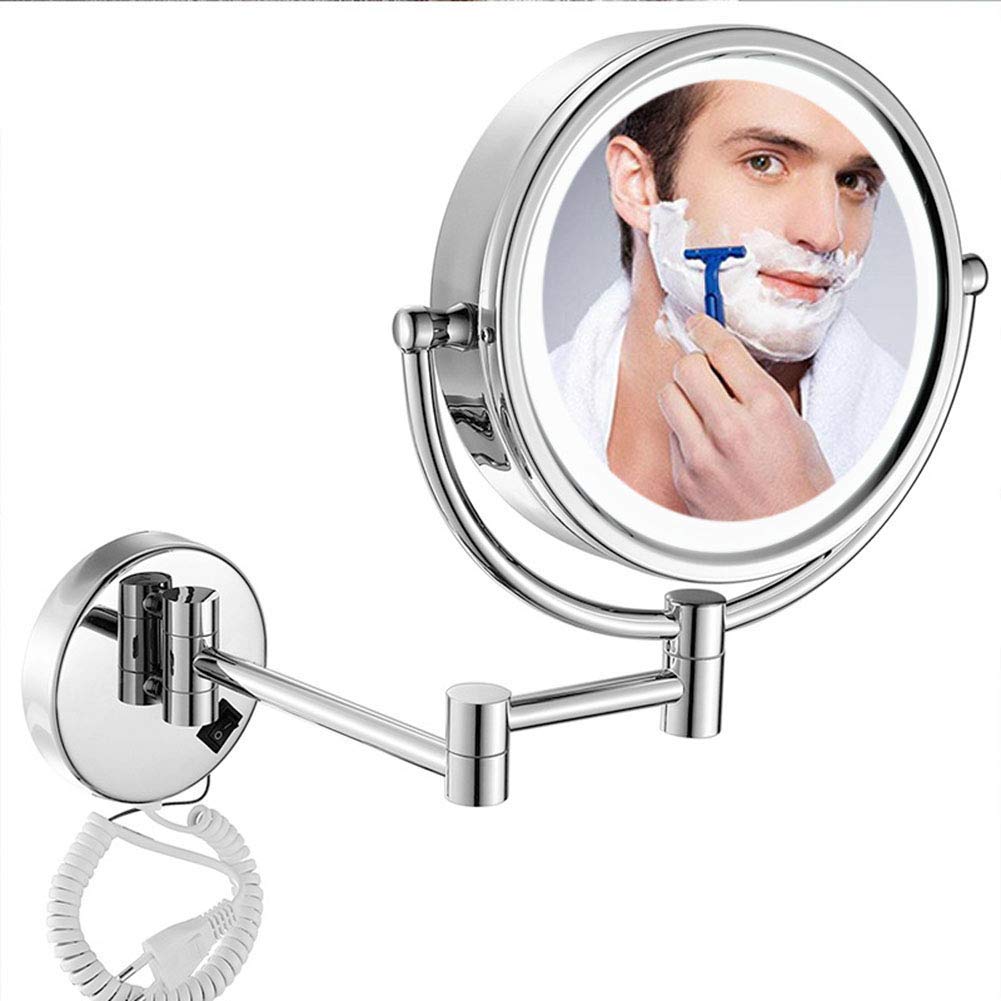 Miroir de maquillage mural grossissant LED 8.5 pouces extensible chrome