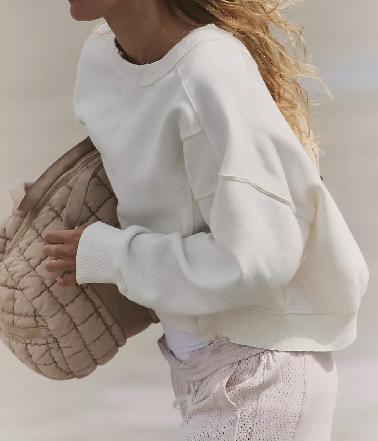 INFITTY Womens Fleece Crewneck Sweatshirts Long Sleeve Oversized Cropped Pullover Tops Fall Winter Fashion 2026 - Image 2