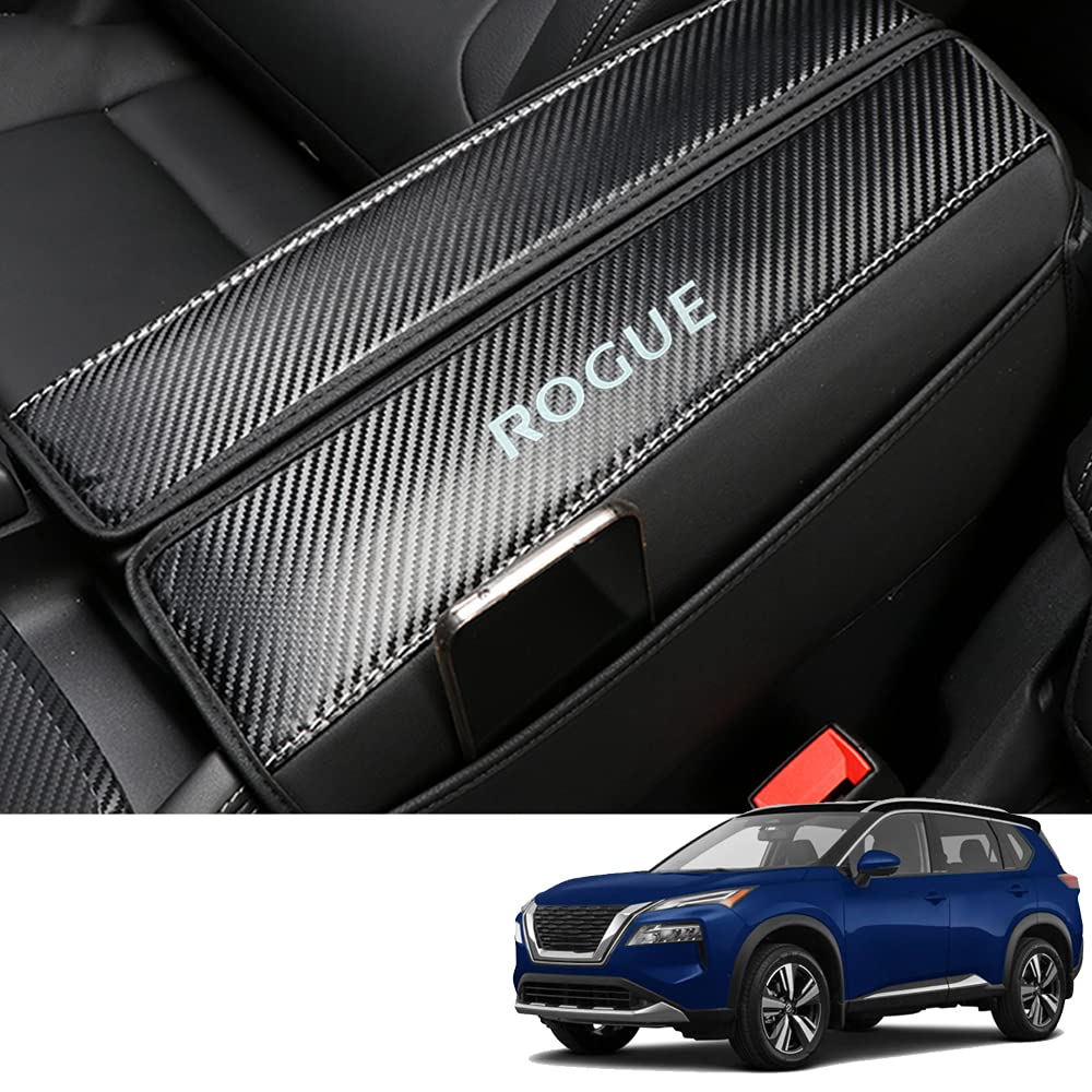 Leather Center Console Cover Armrest Pad Protector Armrest Box Cover Accessories Keep Your Armrest in a More Comfortable Feeling(Carbon fiber style) for Nissan Rogue(2021 2022)