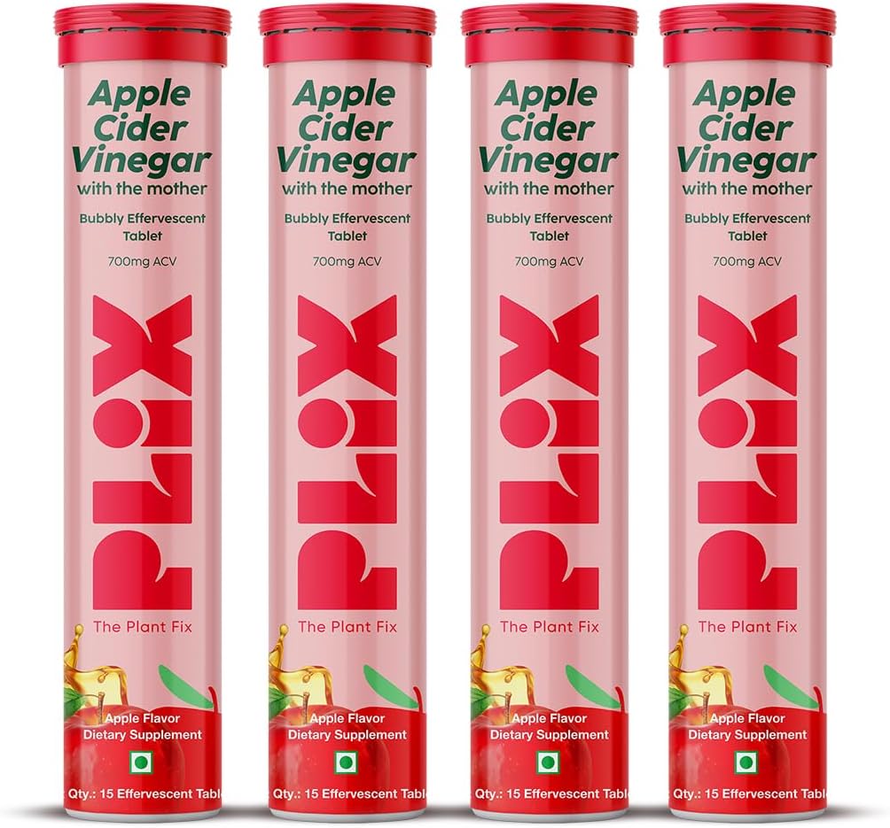 Apple Cider Vinegar Effervescent Tablet with Mother I with Vitamin B6 & B12 | Pack of 4 (Apple), 15 Tablets
