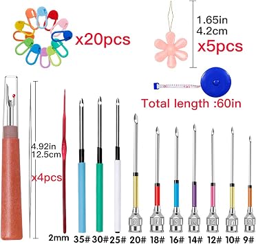 Punch Needle, 43 Pieces Punch Needle Tool and Instructions - Punch Needle Embroidery Kit with Embroidery Tools, Seam Ripper, Threader and Thimble, Needle Punch Kits for Beginners