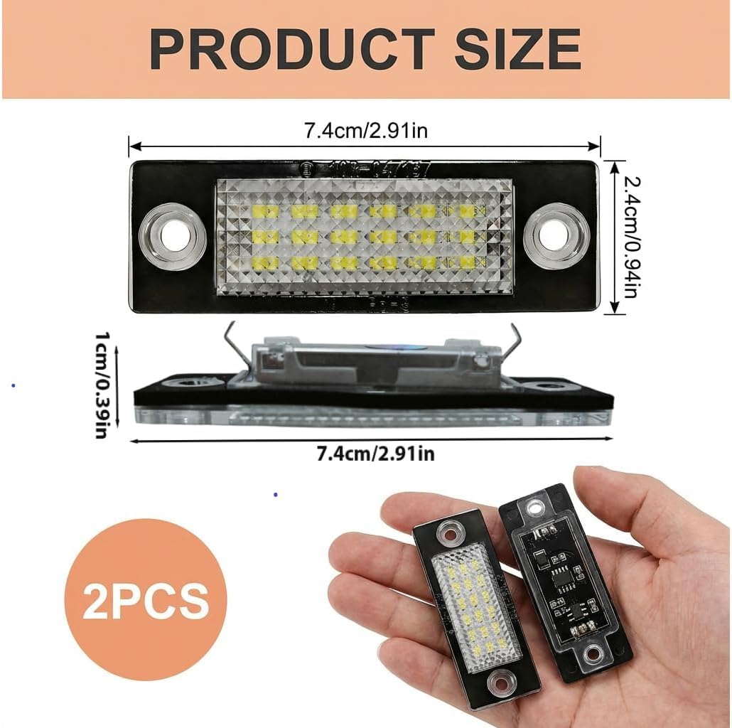 1 Pair of LED Number Plate Lights for VW T5 Caddy Mk3 Golf Plus Mk5 Jetta Mk5 Passat Saloon 3bg Passat Variant 3C B6 Skoda, Xenon White 6000K Waterproof Plug & Play image 2