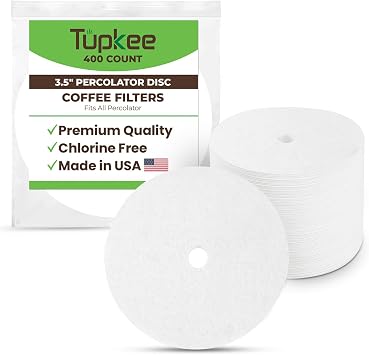 3.5" Percolator Coffee Filters Flat Disc Round Coffee Filters with Center Hole - 400 Count | Fits All Percolator Coffee Pots - White, Chlorine-Free - Made in the USA