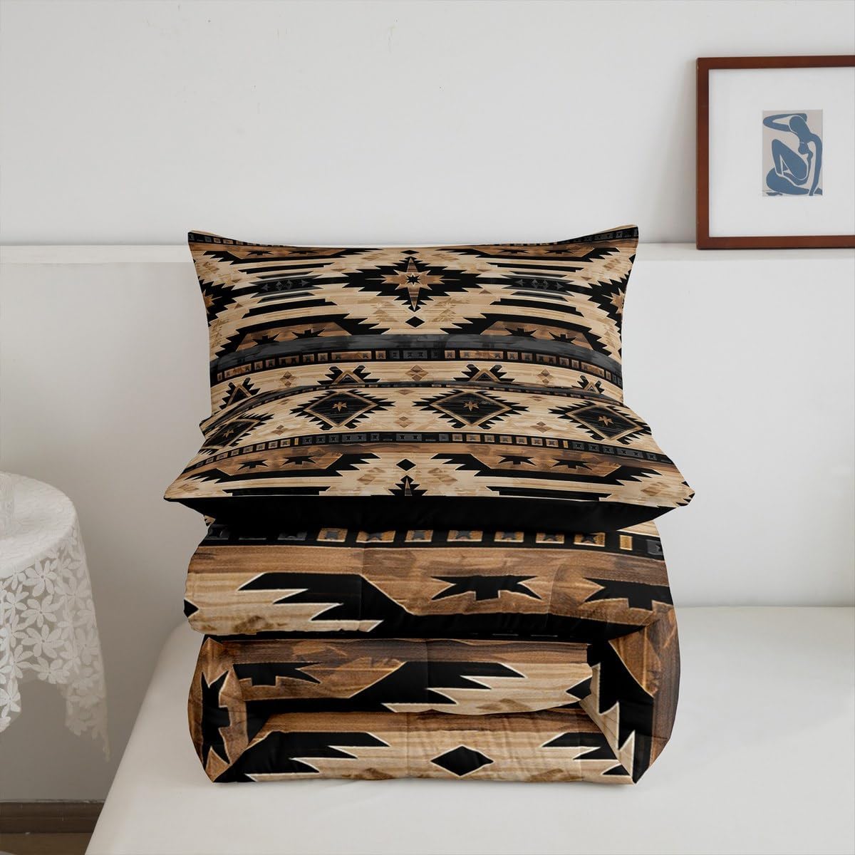 Feelyou Boys Girls Western Bedding Set Queen Size, Southwestern Aztec Comforter Set Kids Boho Tribal Comforter Bohemian Rustic Country Teens Duvet Set Bedroom Decor with 2 Pillow Case - Image 3