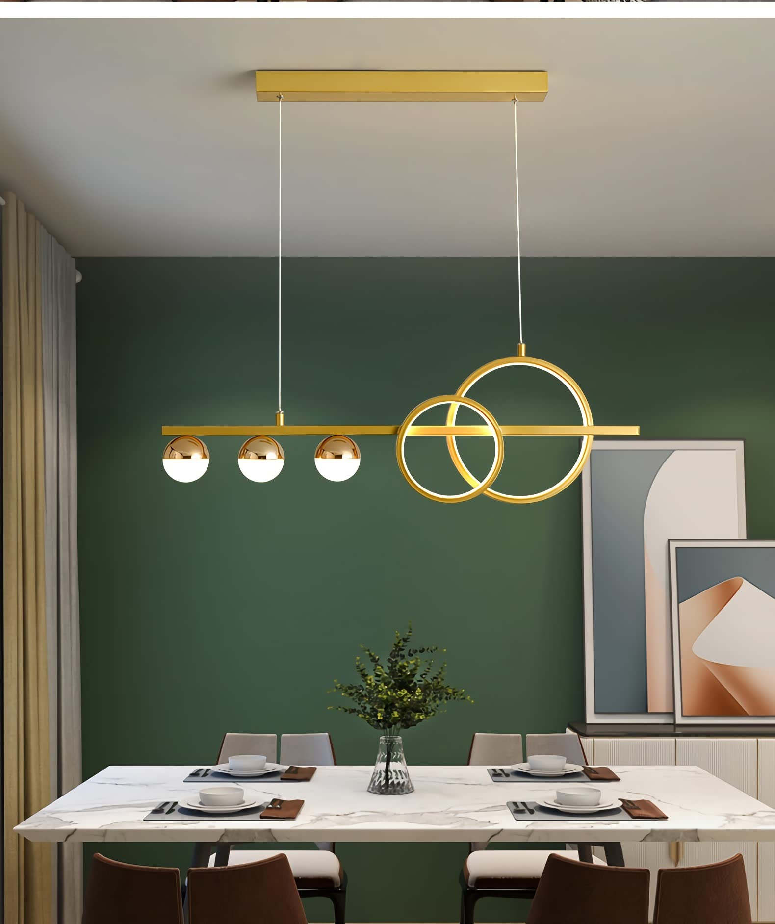 Modern LED Pendant Lamp - Dimmable, Height Adjustable for Dining Table, Kitchen, Living Room & Bedroom (Gold, L80cm)