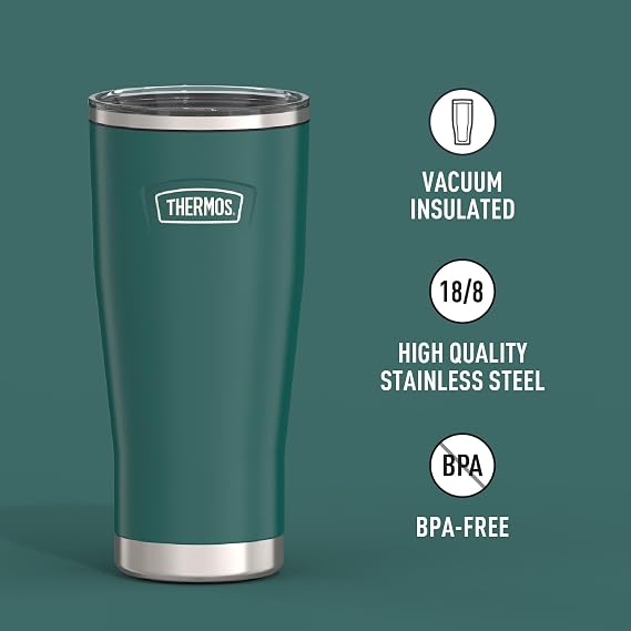 THERMOS Icon Series 24oz Stainless Steel Tumbler with Slide Lock Lid, Leakproof, Fits Cupholder, Dishwasher Safe, GriptecTM NonSlip Base, Keeps Drinks Hot 6 Hrs/Cold 22 Hrs, Spruce