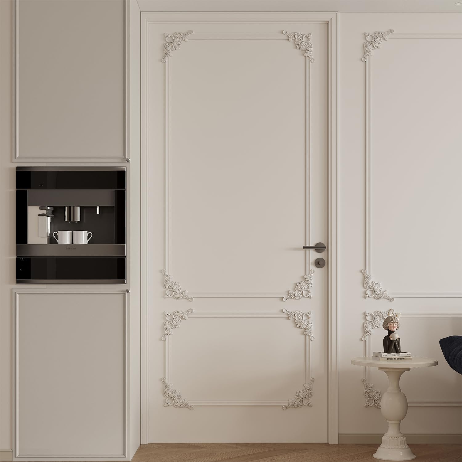 Ready To Assemble Wall Molding Kit - 8 Angel Wing Corners, Pre-made Accent Wall Frames For Living Room & Bedroom