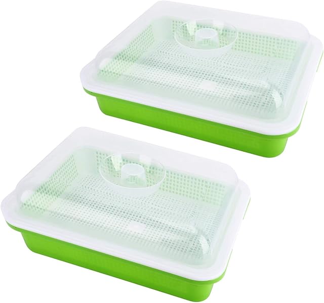 DasMarine Seed Sprouter Tray with Lid,2 Pack Seed Germination Tray BPA Free Nursery Tray for Seedling Planting Great for Garden Home Office
