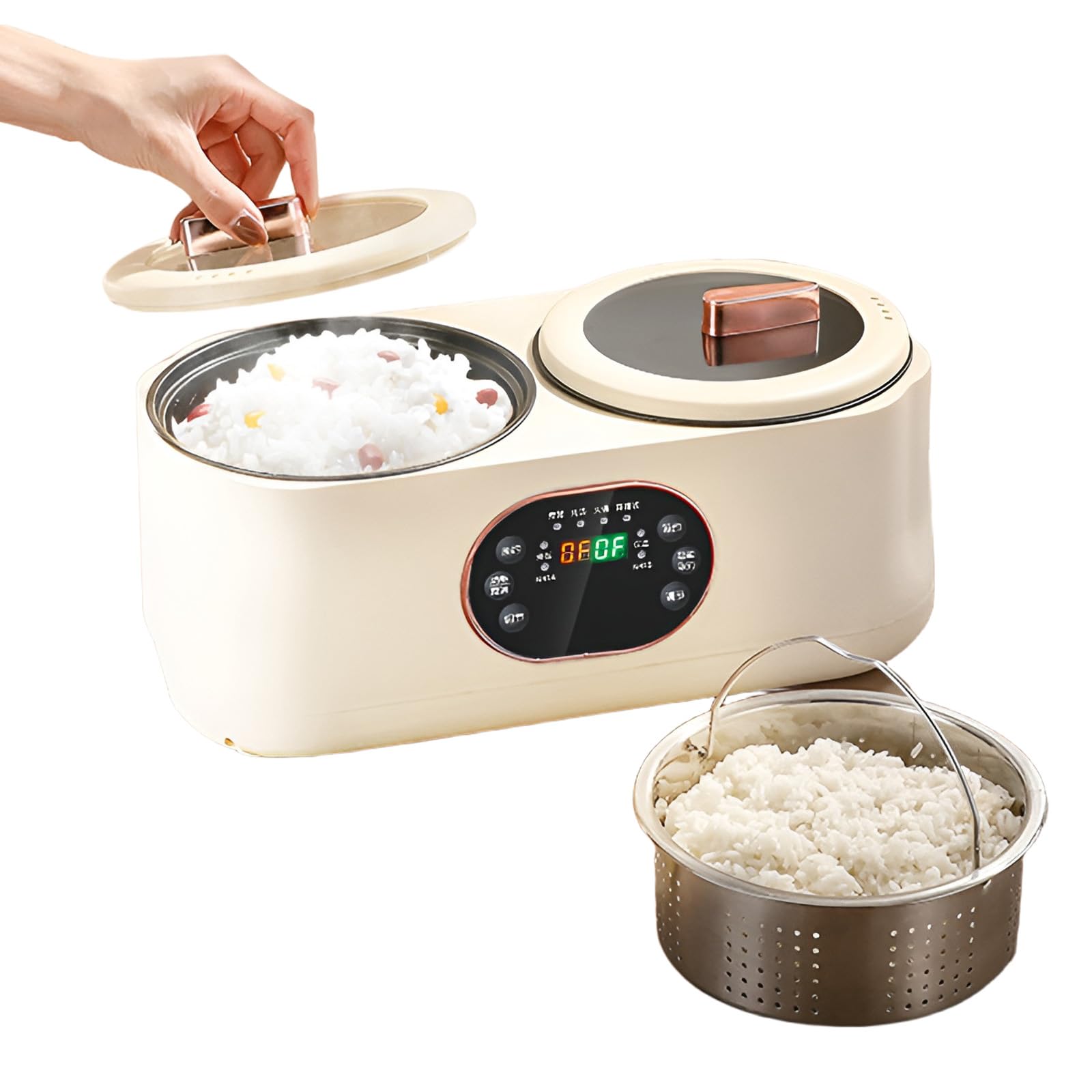 Olla de arroz Multifuncional, Olla Caliente eléctrica Totalmente automática, Olla de cocción Doble, 1.8 l + 1.8 L de Capacidad, 6 Funciones, se Pueden programar y Mantener el Revestimiento Caliente