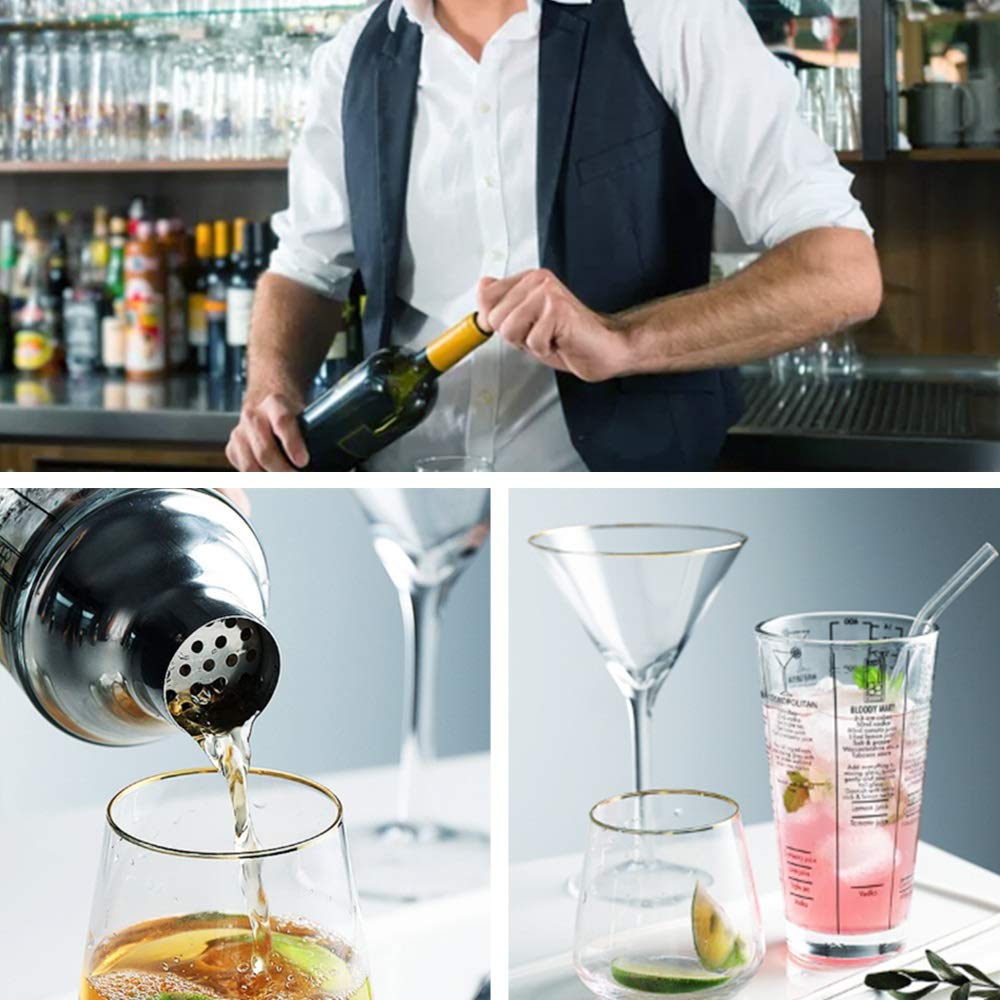 WolFum Glas-Cocktail-Shaker, transparente Skala, Bar-Shaker, Tasse, Weinmischen für Barkeeper, Saft, Wasserflasche, Edelstahl, Party, WolFums (Größe: 350 ml)