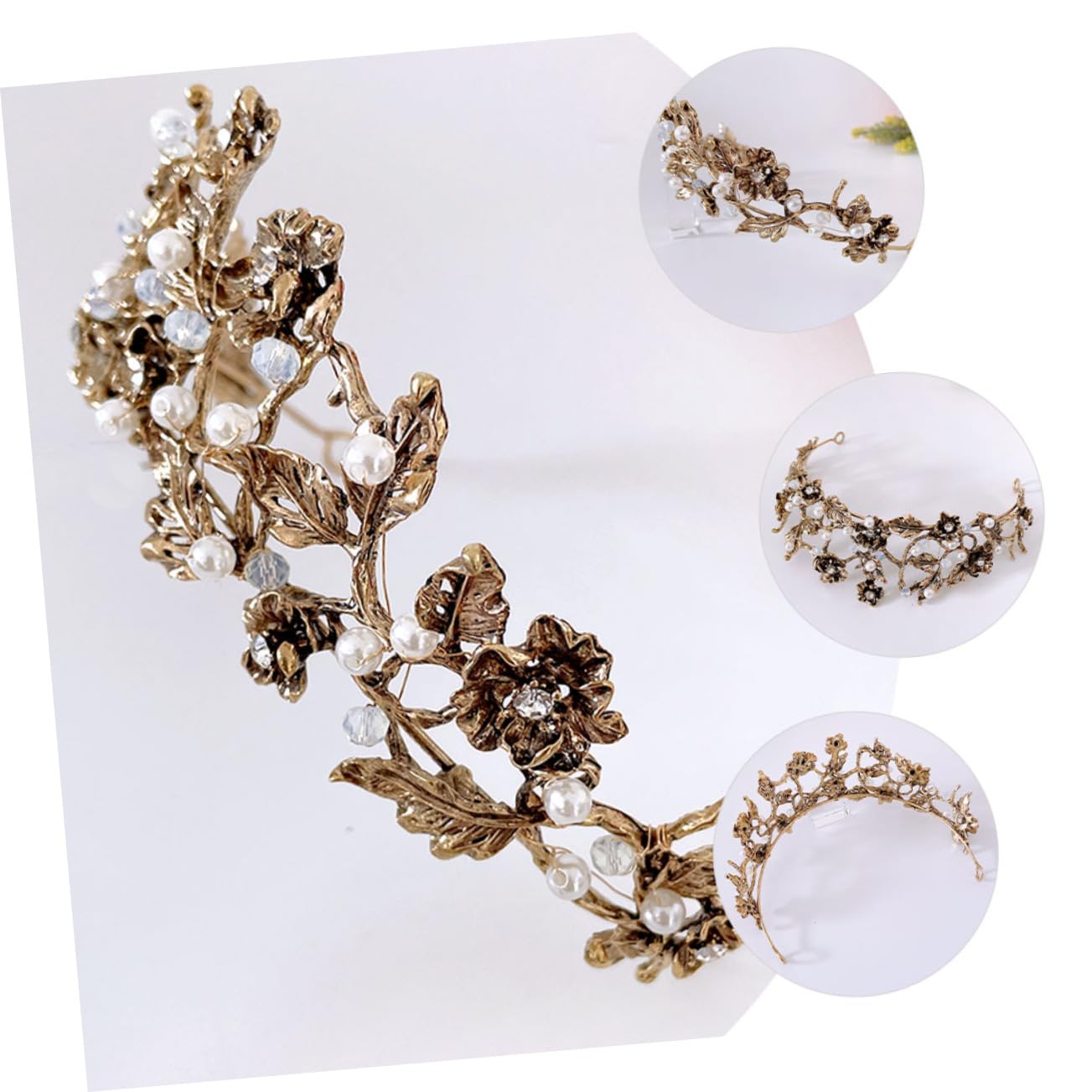 Healeved 4piezas Diadema De Perlas Para Boda Tocado De Novia Diseño Barroco y Cristales Accesorio Elegante Para Fiestas y Cumpleaños