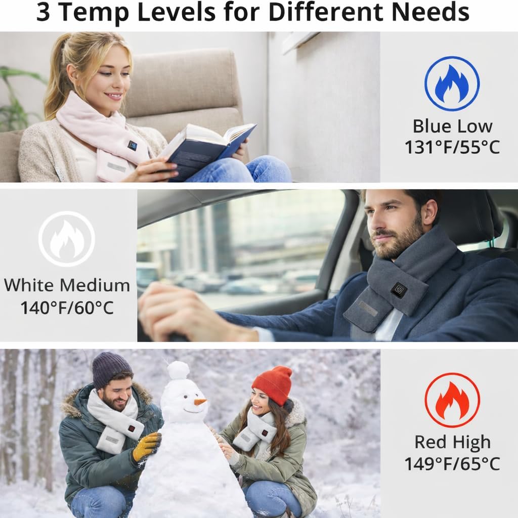 Neck Heating Pad, Electric Heated Scarf with 5000mAh Power Bank, Cordless Neck Warmer for Pain Relief - Image 3