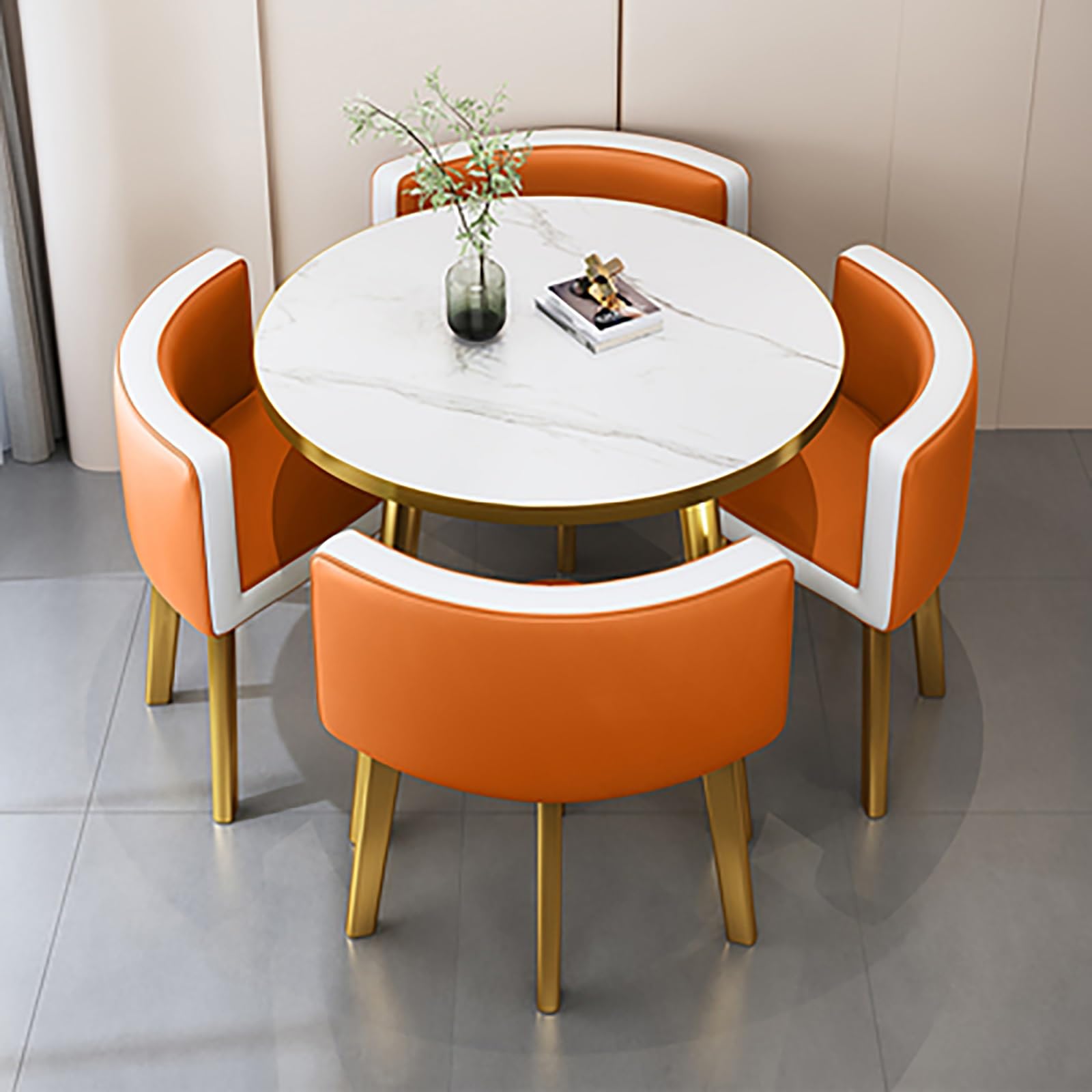 Round Dining Table Set for 4 with Marble Top and Chairs Office Reception Desk and Chair Set Suitable for Lounge Living Room Modern Furniture Dining Set,Double Spell-b-Circle-Cortex