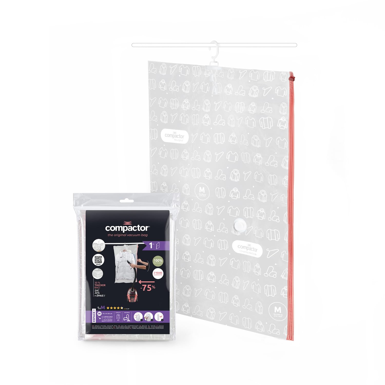 Compactor Espace + Aspispace Large Vacuum Compression Bag - 70X105 cm, Reusable, Transparent