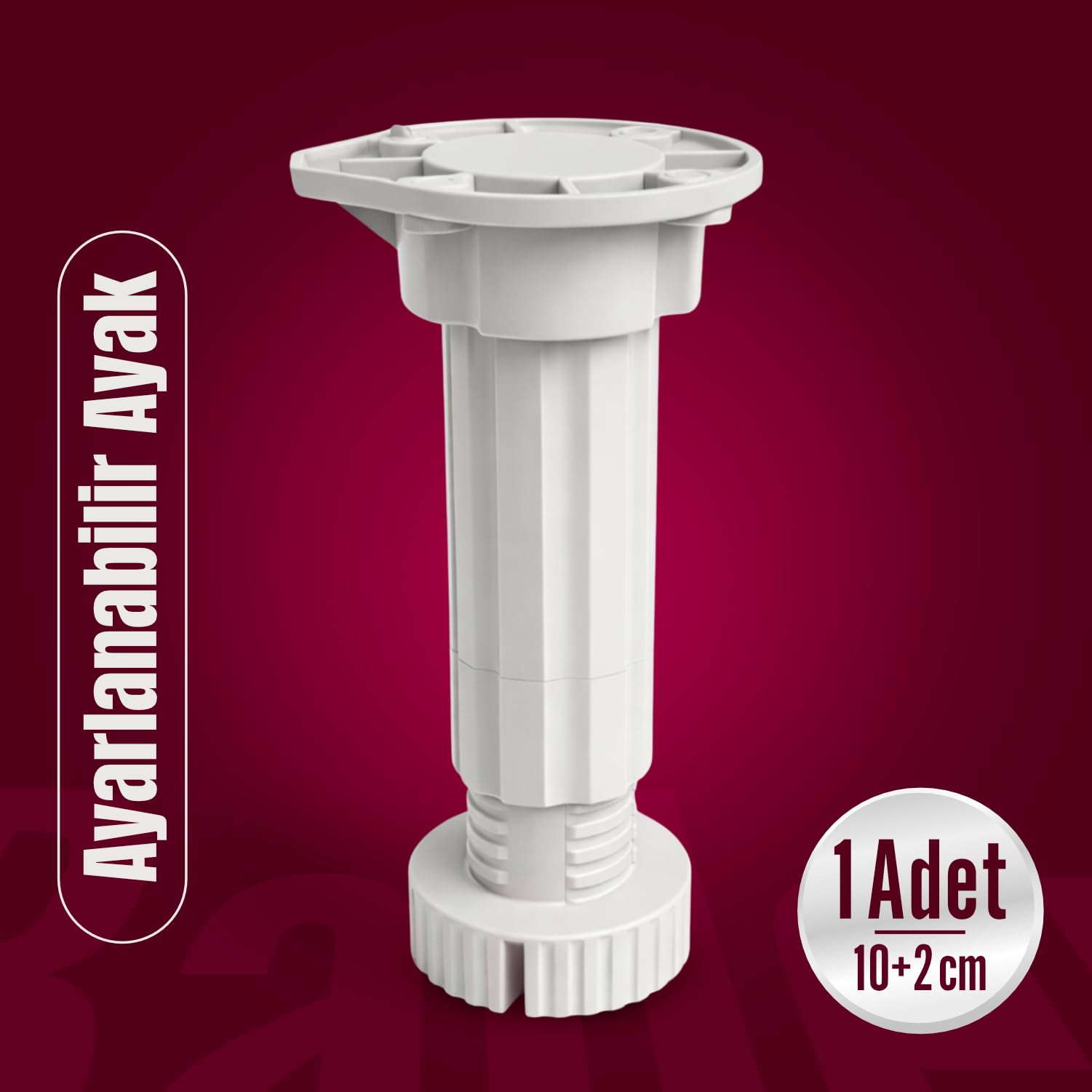 Ayarlanabilir 1 Adet (10+2 cm) Plastik Ayak Dolap Mobilya Tezgah Yükseltici Yükseltme Ayağı GRİ