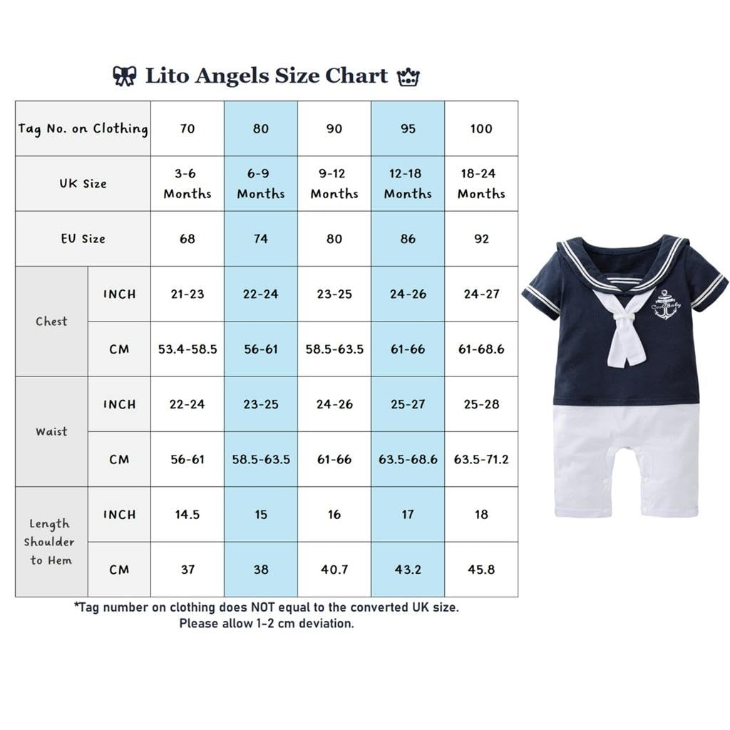 Lito Angels Deguisement Costume Vetement Body Marin avec Chapeau pour Bebe Garcon Taille 3-18 Mois, Blanc Bleu