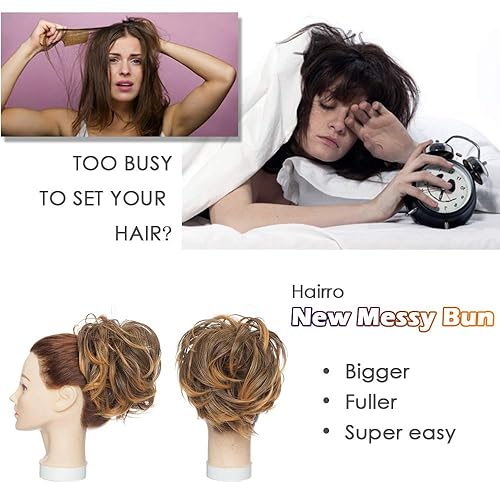 Miniatura 3 de Hairro Moño desordenado para el cabello, esponjoso, despeinado, rizado, rizado, rizado, pelo sintético, cola de caballo instantánea con banda de
