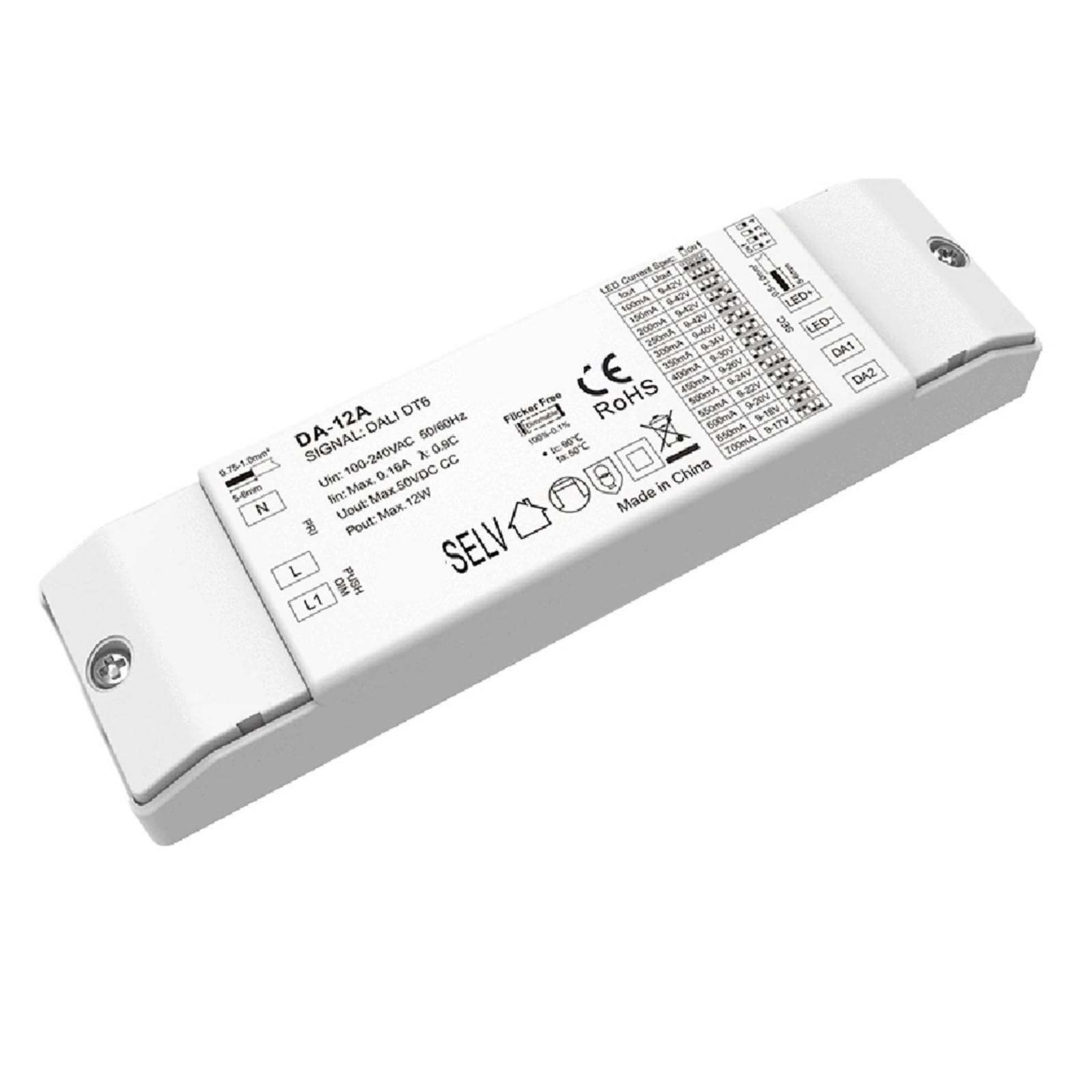 Controlador LED regulable de 12W DA-12A para una iluminación sin parpadeos
